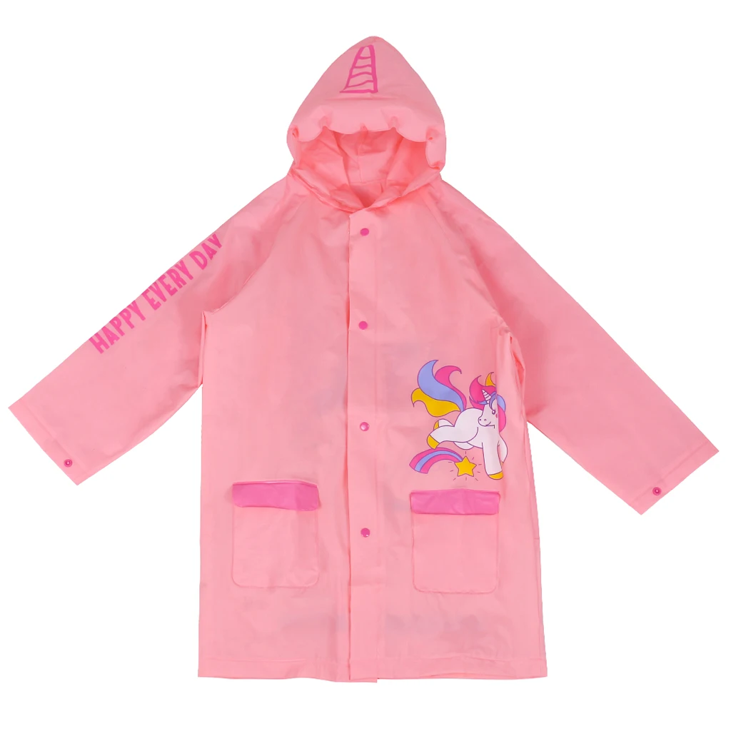 

Free Sample New Arrival Latest Design Inflatable Children Kids Raincoat With Hood, Pink