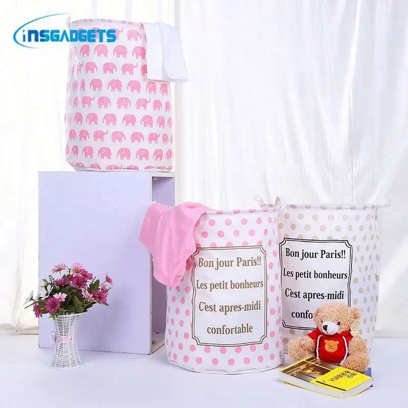 

collapsible laundry hamper storage basket ,NAYrs cotton storage bag, Red dot/coffee dot/ pink elephant