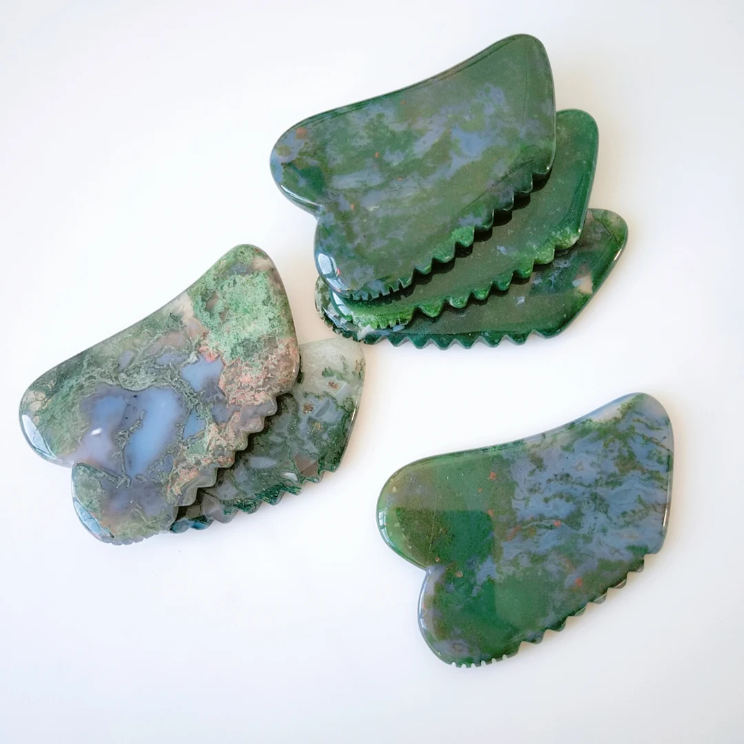 

High quality guasha stone board face moss agate jagged square shape scraping massage tool