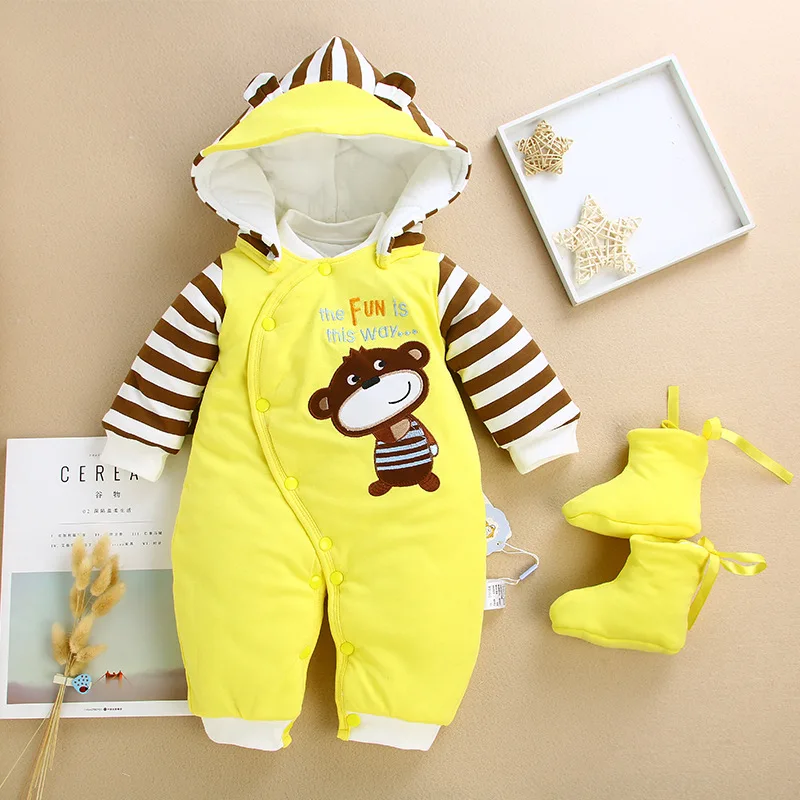 

Autumn Winter Baby Boys Girls Romper with Shoes Hooded Cotton Baby Clothes