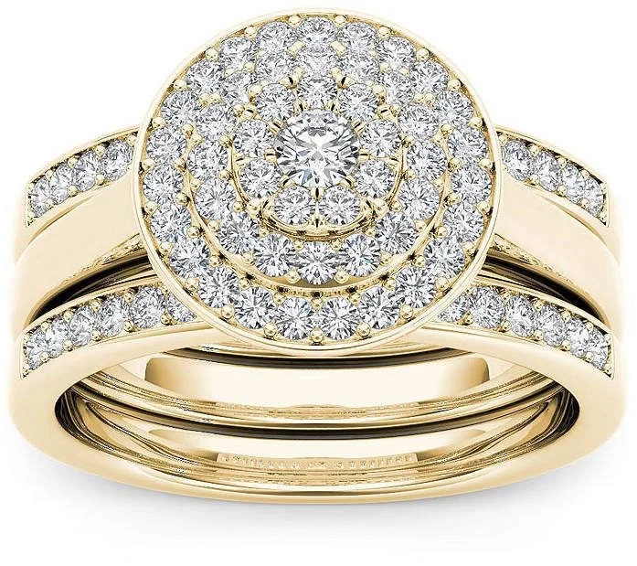 

wholesale-italian-silver Ins Hot Sale Gold Plated couples Rings Set Women Love Heart Crystal Crown Rings