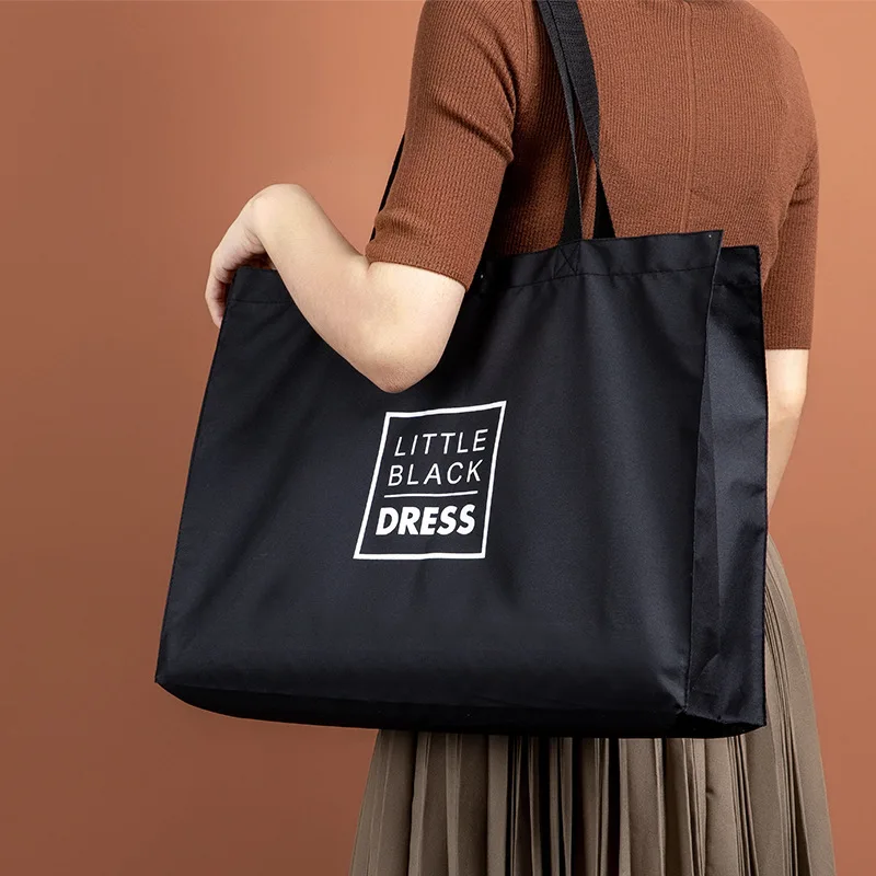 

L size Black Polyester oxford reusable tote bags for shopping with logo customized