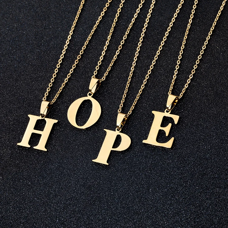 

Fashion A-Z Initial Letter Necklaces For Women Men Gold Silver Color Stainless Steel Chain Alphabet Pendant Necklace, Gold, silver, rose gold