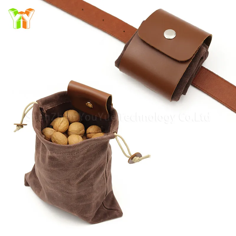 

YY china factory Handmade Brown Waxed Canvas Bushcraft Foraging Belt Pouch Leather Foraging Bag leather tool pouch, Customized color