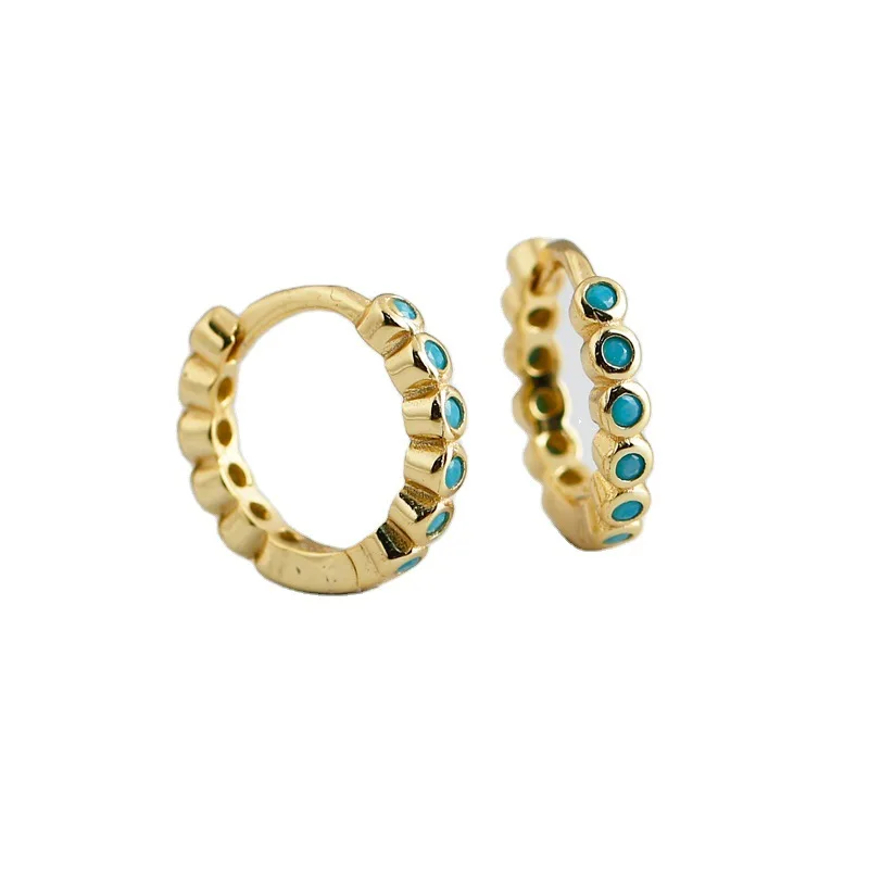 

Custom Blue Turquoise Diamonds Jewelry 925 Sterling Silver Earrings Women 18k Gold Hoop Earrings