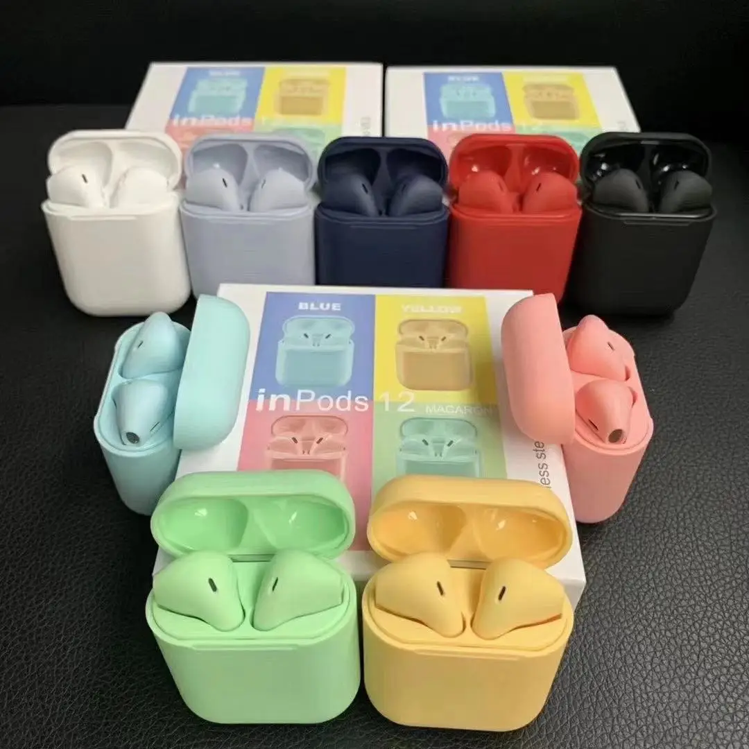 

Factory Price In Stock Colorful TWS Earbuds Inpods 12 bt 5.0 wireless earphone matte headset i12 tws