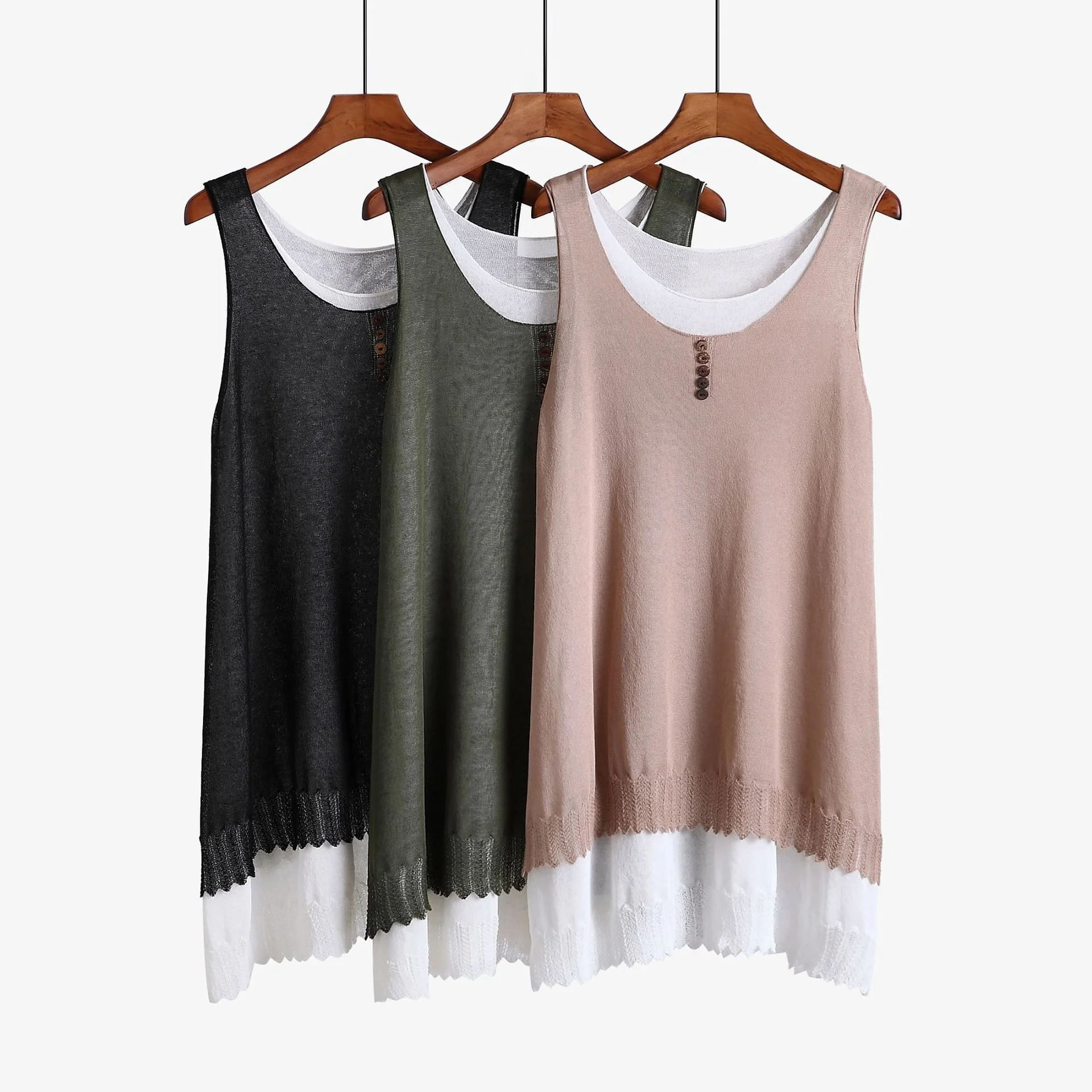 

New Summer Women's Vest Sweater in The Long Dress Hemp Bottom Shirt a Word Loose Two Sets of Ice Plus Size Sweaters Pullovers