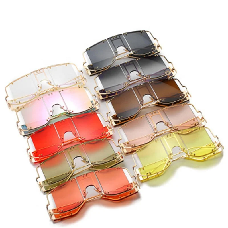 

Fashion Oversized Steampunk Square Big Frame One-piece Women Shades Sunglasses, 11 colors
