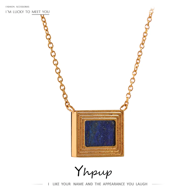

JINYOU Lapis Lazuli Stone Collar Necklace Jewelry 18K Gold Stainless Steel Square Pendant Necklace 2022