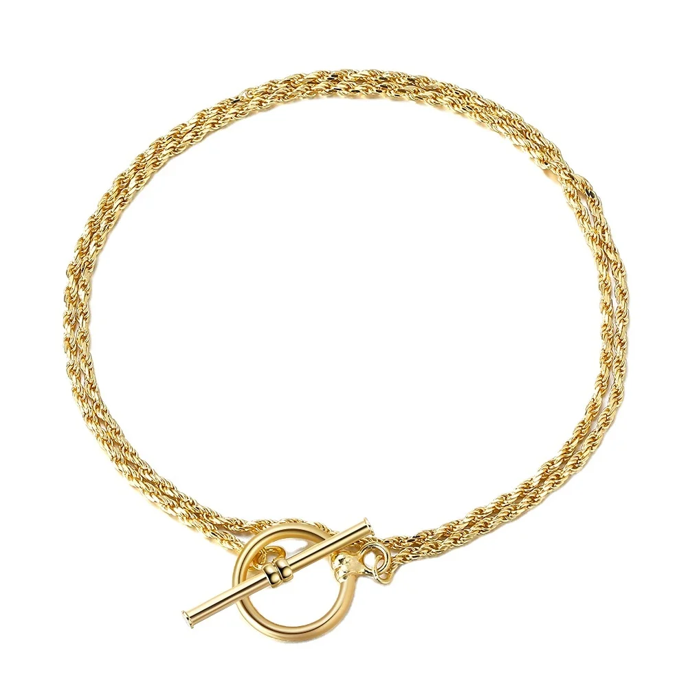 

Handmade 14K Gold Plated Braided Chain Bracelet for Men Women Solid Jewelry 925 Sterling Silver OT Toggle Clasp