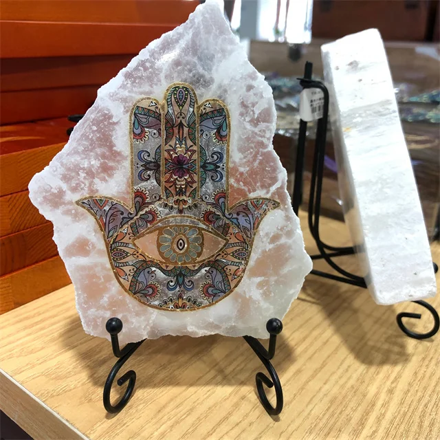 Quartz Healing Raw Gemstone Natural Chacra Selenite Slab With Hand Selenite Chakra Fatima Rock Crystal Slab for Decoration