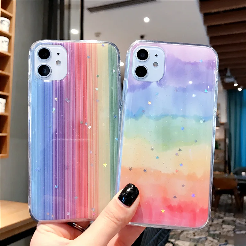 

Drop glue dream rainbow mobile phone case is suitable for iphone 12promax mobile phone case xr11pro 8 7 gradient 8p soft case