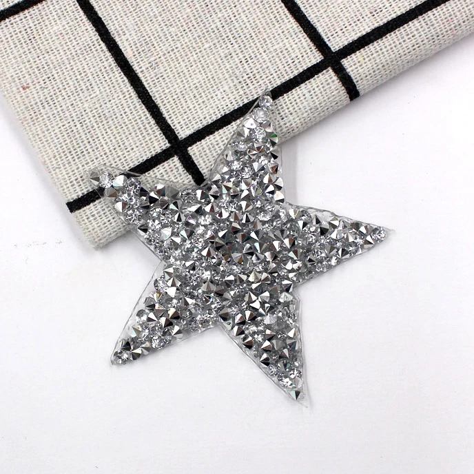 

Silver star logo patches glue on rhinestone applique iron on patches for bags, Crystal/mixed colors