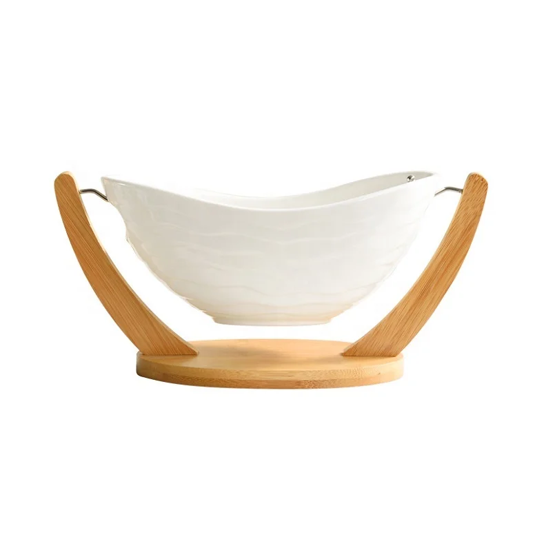 

Bamboo wood ceramic salad bowl fruit plate fruit bowl creative cradle bowl