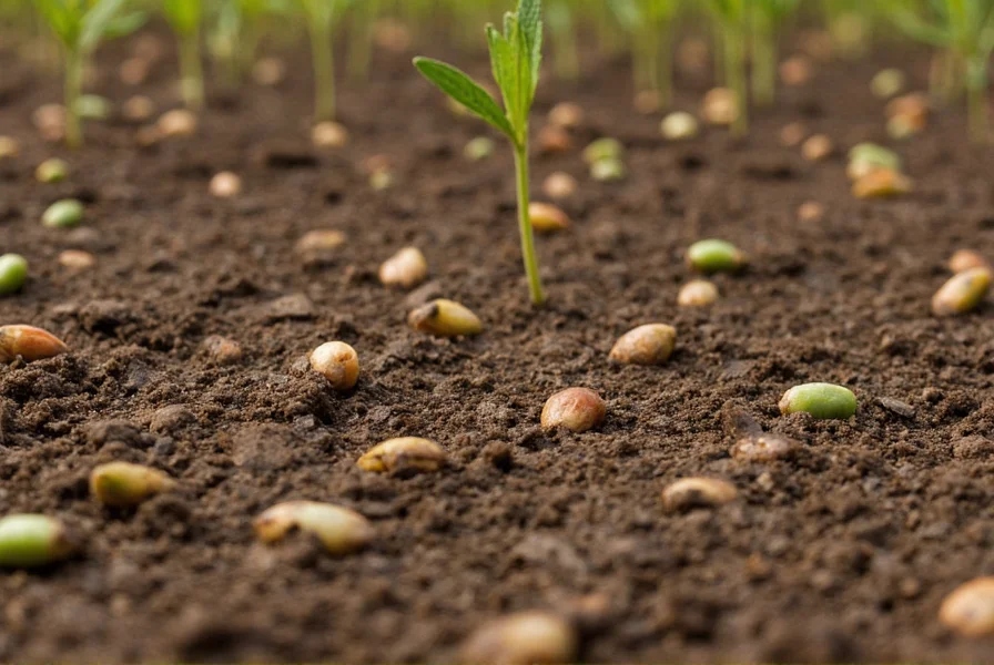 Close-up of pequin pepper seeds on soil with proper spacing for germination