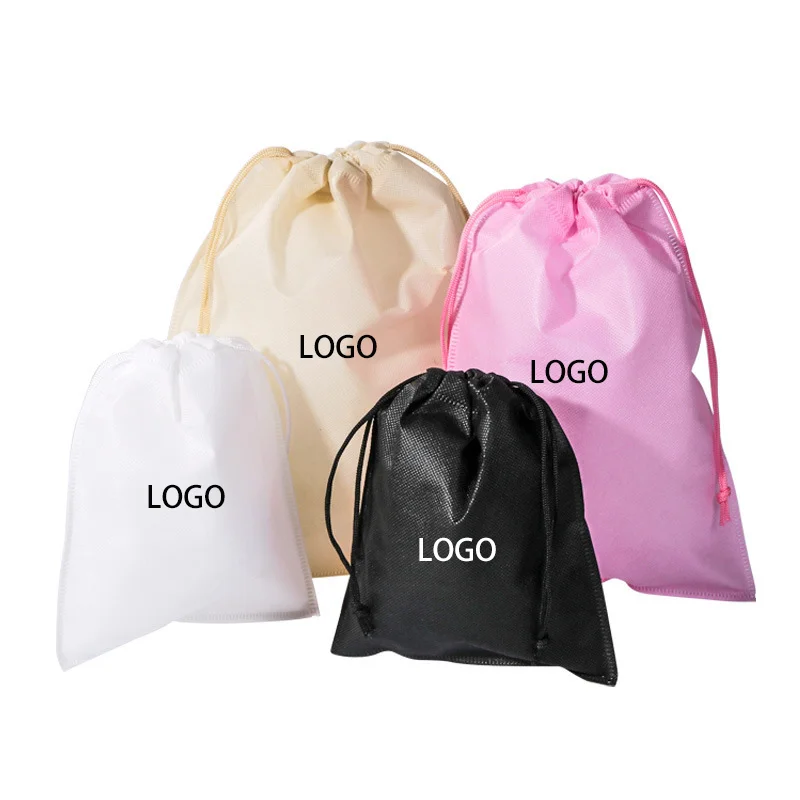 

Accept Customized Logo Non-woven Fabric Pouch Drawstring Bag, White,gray