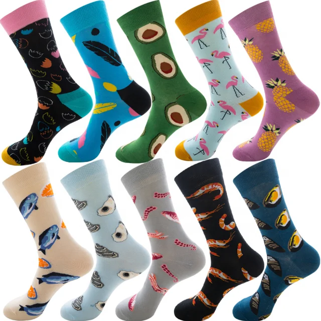 

wholesale 2021 new Design Cotton Men Colorful Funny Happy Socks Custom Logo print socks Compression Crew Basketball Socks