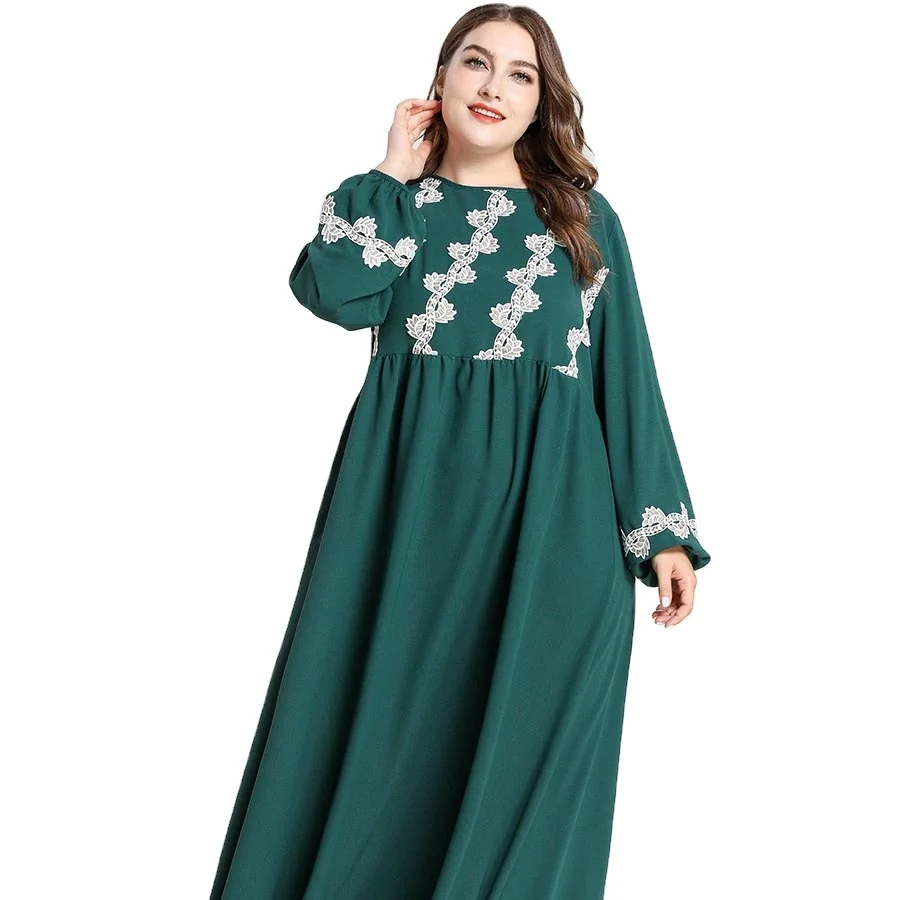 

Elegant and comfortable long-sleeve fashionable embroidered dress, Dark green