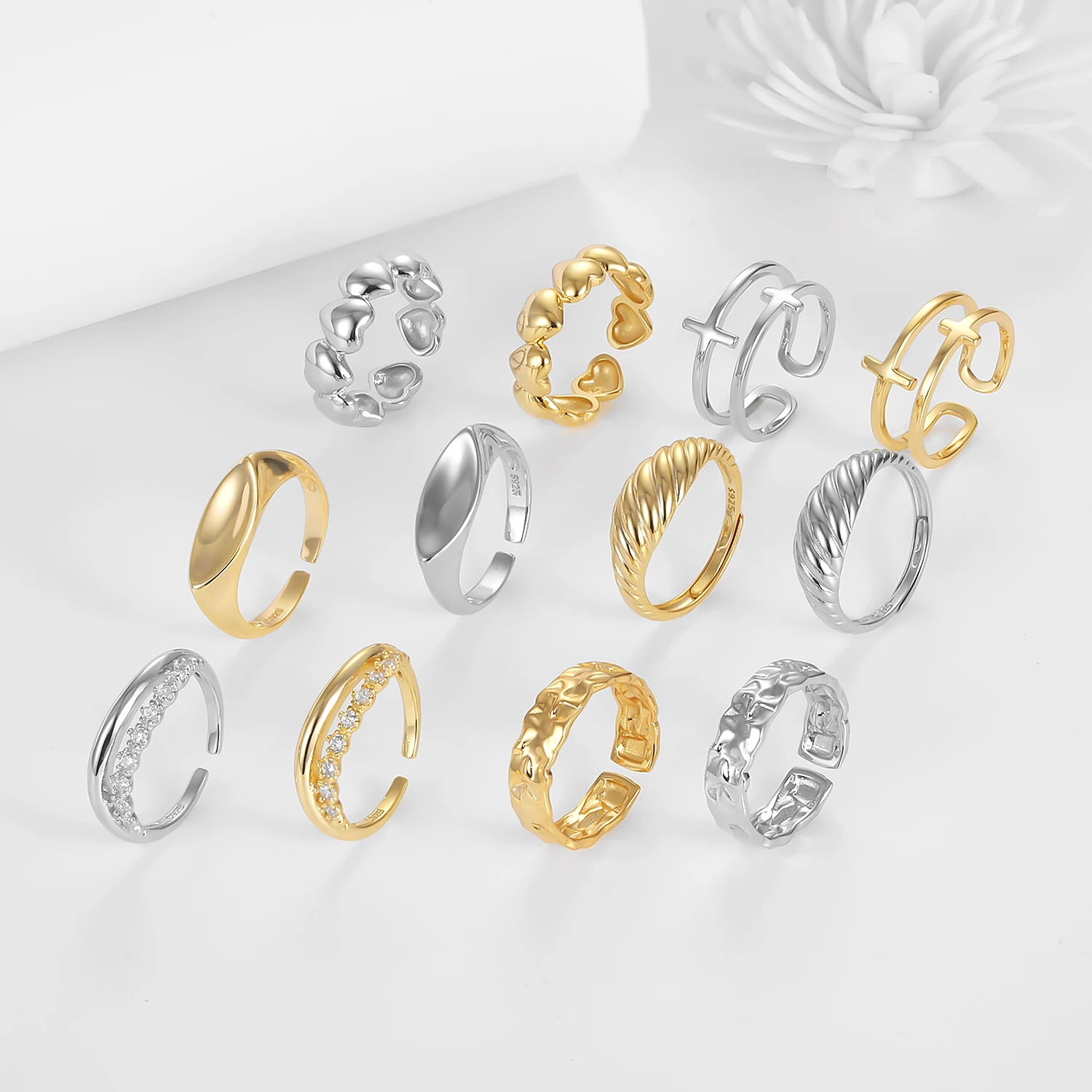 

Wholesale 925 Silver Rings Jewelry Women Sterling Silver Adjustable Rings 18K Gold Plated Open Ring Women