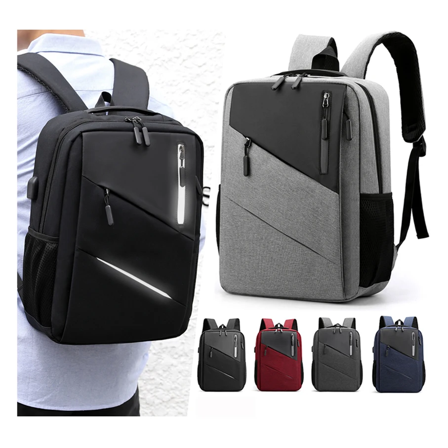 

OMASKA Reflective School Bag Backpack 15.6 inches mochilas escolares Large Capacity Custom mochila Oxford USB laptop bagpack bag, Black,gray,blue,red,dark gray