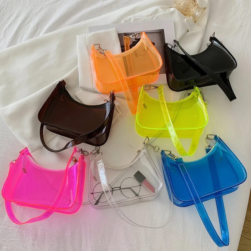

2021 Summer PVC Transparent small jelly shoulder underarm bag candy mini purses designers purses and handbags women hand bag, 7 colors
