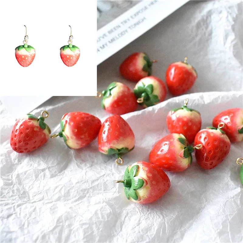 

Decorative Diy Handmade Kawaii 3D Cartoon Cute Fruit Strawberry Fashion Resin Simulation Charms Pendants