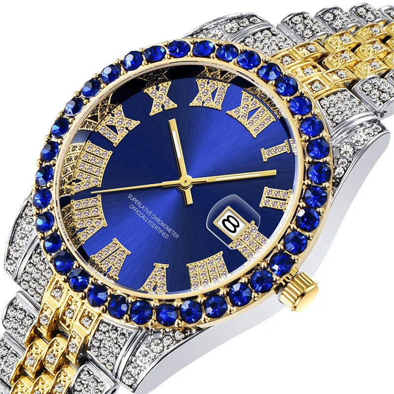

Luxury Wholesale Quartz Rainbow Diamond Watches Men Wrist Bling Hip Hop Fully Iced Out Watch Reloj De Diamantes