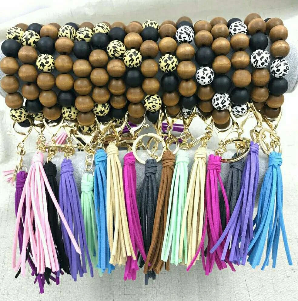 

Hot Sale 2021 New Wood Bead Bracelet Tassel Keychain Bracelet For Women