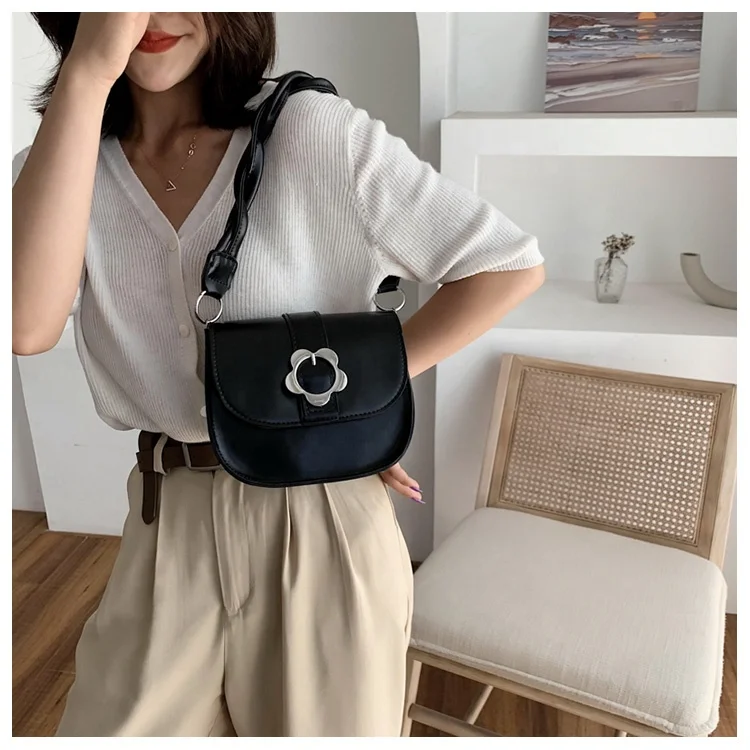 

Women's summer fashion solid color saddle bag wild twist woven shoulder strap crossbody bag