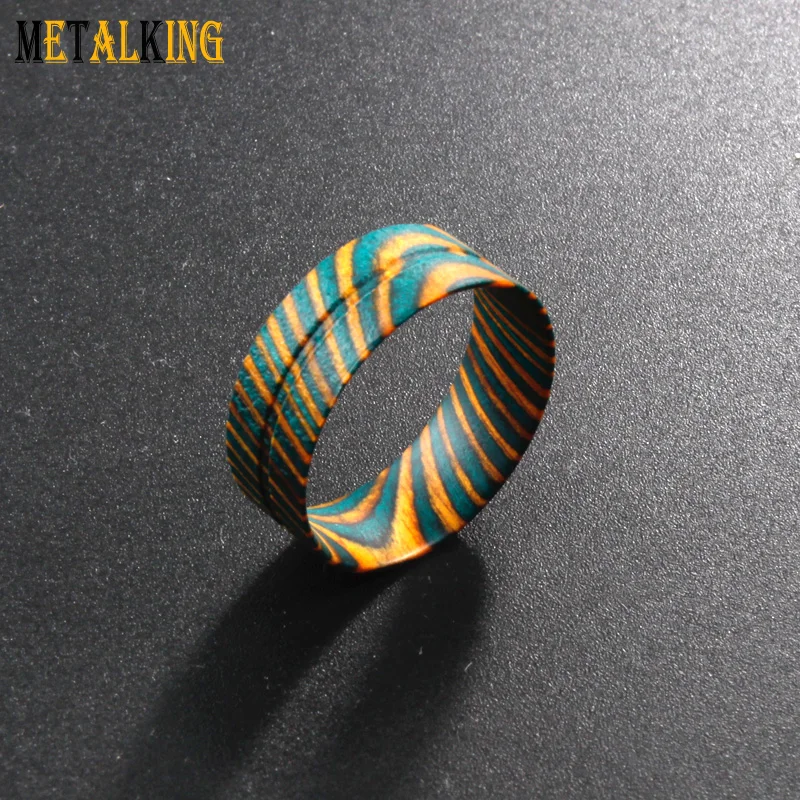 

Multi-Colorful Wood Sleeve Green And Yellow Inner, Matte Finished, Fit For Tungsten ,Titanium , Damascus Steel Ring