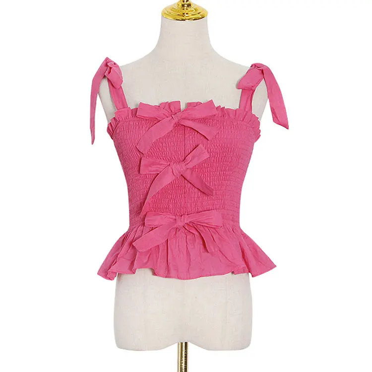 

Solid Color Womens Polyester Chiffon Sexy Bowknot Ruffle Tank Tops Sleeveless