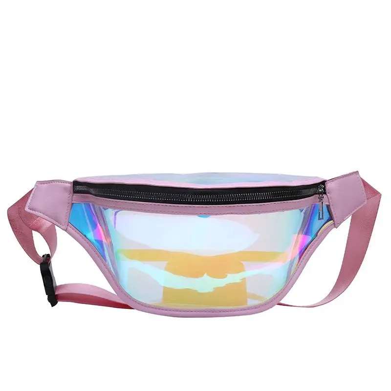 

Designer Laser Pink Fanny Pack Waist Bag Transparent Shoulder Messenger Woman 2021 New Casual Small Chest Waist Bag