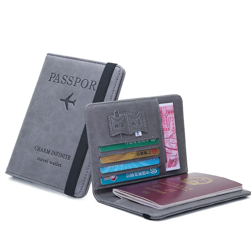 

2021 travel PU leather passport cover card holder wallet porta pasaporte logo customize RFID passport holders