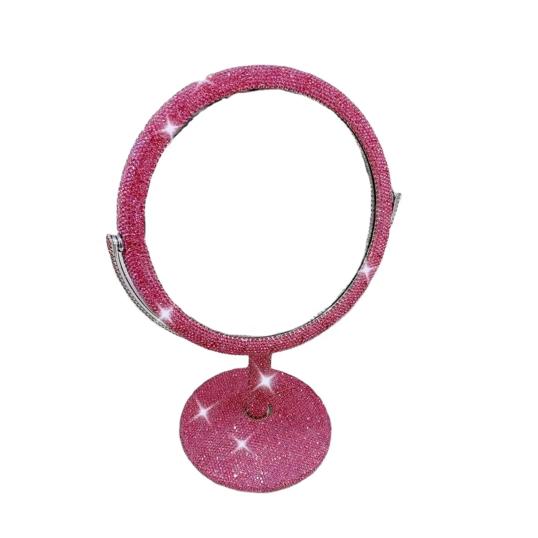 

Makeup Mirror Rotate Crystals Double Sided Flat Mirror 3 Times bathroom magnifying mirror, Crystal ab/red/topaz/pink