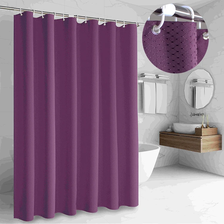 

Hot sale china waffle jacquard weave weighted waterproof purple shower curtain