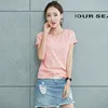 Customized wholesale high quality fashion sexy V-neck women t-shirt printing design plain dyed t-shirt