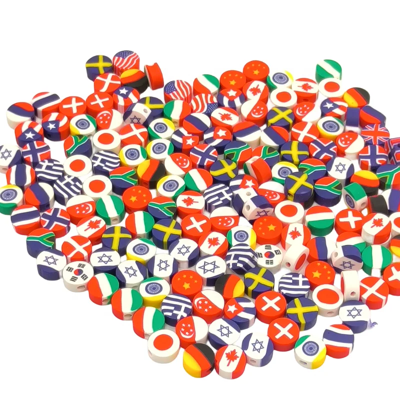 10mm Cross National Flag for Fimos Polymer Clay Beads Used for Bracelet Making Beaded Wholesale Loose Beads