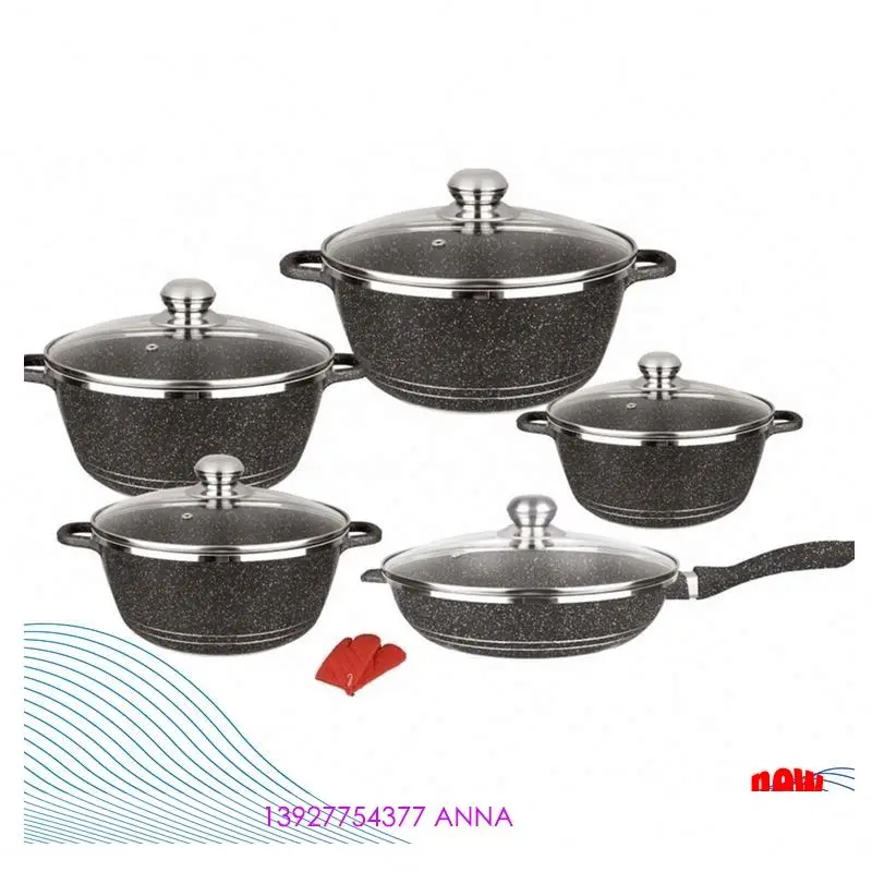 

12Pcs Aluminum Pots Non Stick Double Grill Fry Pan Dessini Cookware Sets