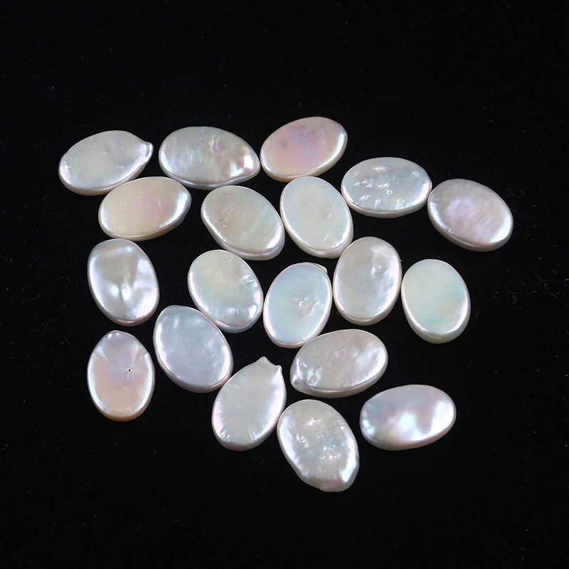 

Natural White Flat Oval Shape Baroque Freshwater Pearl Loose Beads