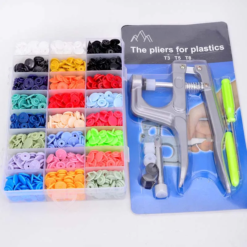 

1Set Press Fastener Snap Pliers+22-Color Eco-Friendly 360 Sets T5 Resin Press Stud Cloth Diaper Fix Plastic Snap Buttons