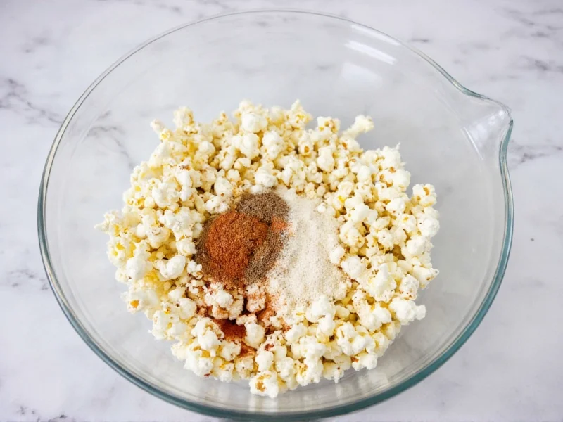 Homemade popcorn seasoning mixing in glass bowl