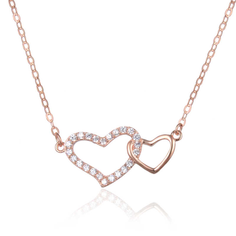 

women fashion heart pendant jewelry chains for girls cubic zirconia silver custom necklaces double heart necklace