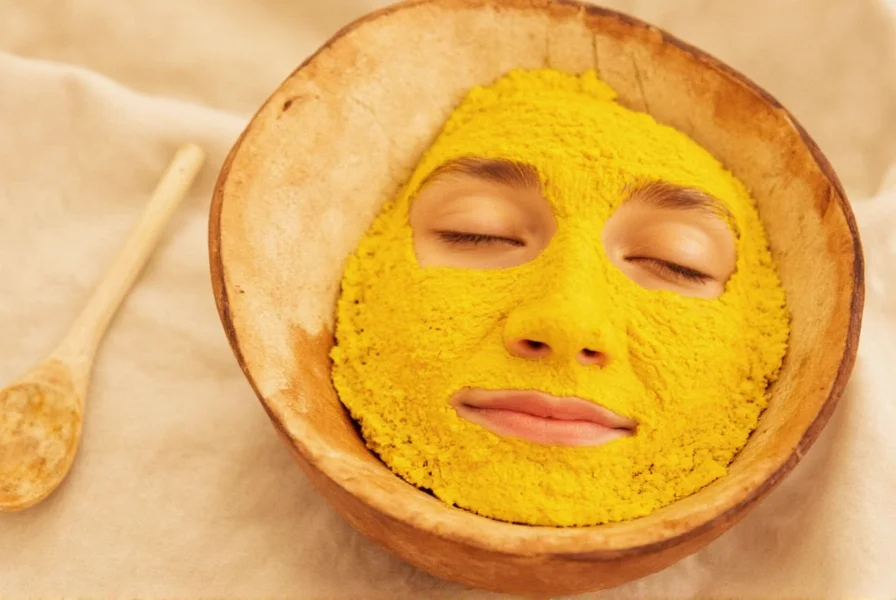 Turmeric powder and skincare ingredients arranged for face mask preparation