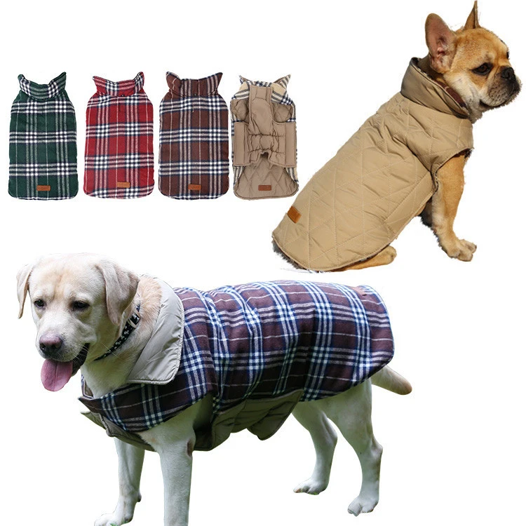 

Waterproof Windproof Reversible British Style Plaid Dog Vest Winter Coat Warm Dog Apparel for Cold Weather Dog Jacket for Small