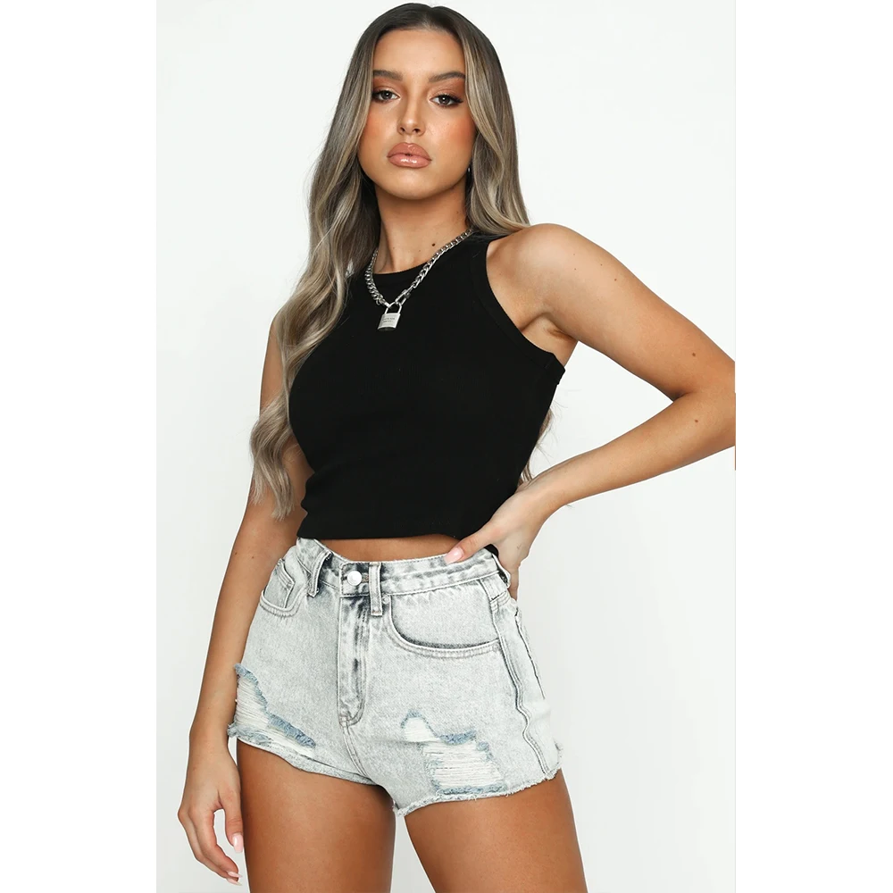

Womens clothing 2021 CSexy Women White Solid Bodycon Tight Knitted Workout Crop Tank Top, Picture showns