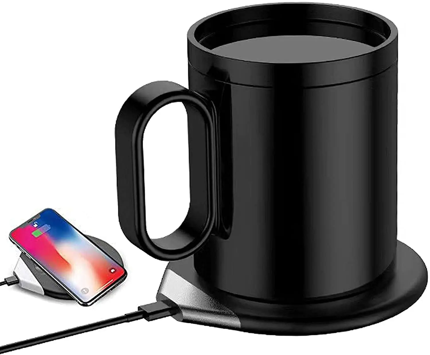

USB Mug Warmer with Wireless Charger 2 in 1 Coffee Mug Warmer Office Home Beverage Mug Constant Temperature Coffee Cup Warmer, Black, white