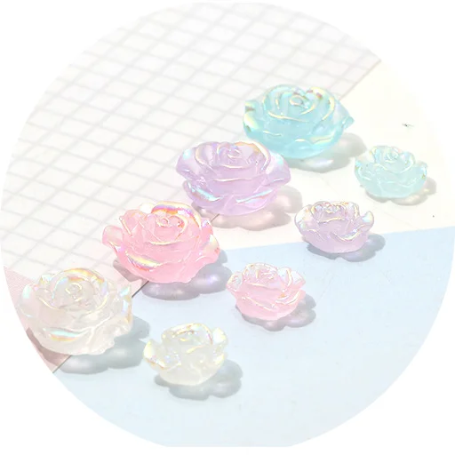 

Resin AB Color Transparent Crystal Rose Flower Flatback Cabochon For Phone Case Decoration DIY Scrapbooking Hair Accessories