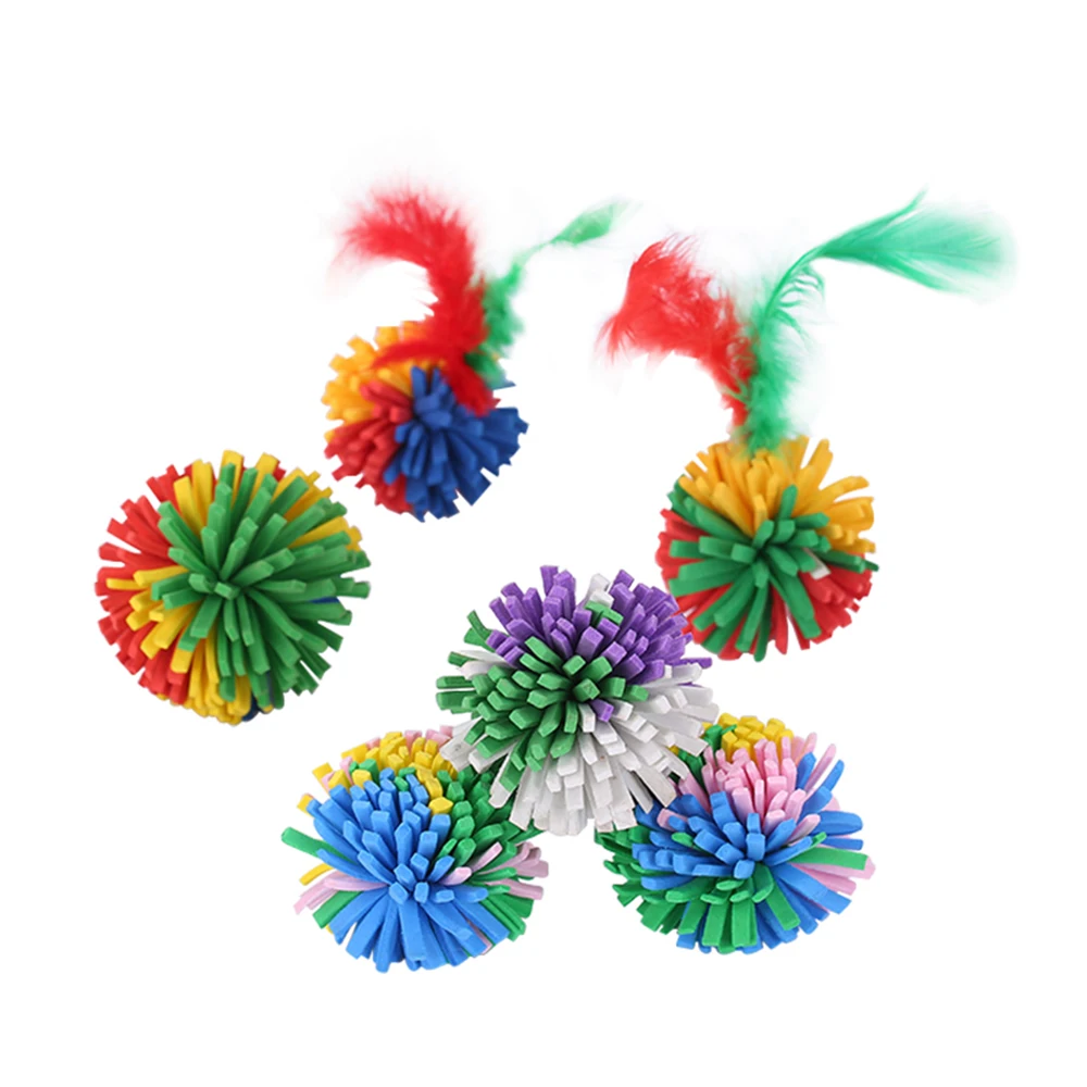 

Cat colorful ball with feather cheap wholesale new eco-friendly cat toy ball hot-selling pet ball