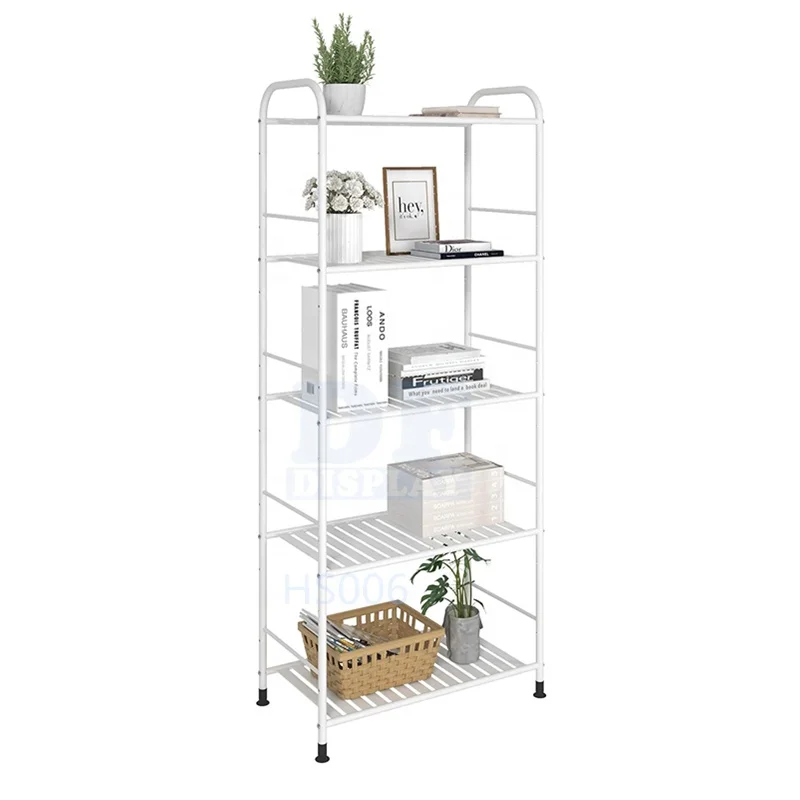 

HS006 5-Tier Adjustable Storage shelving Rack Organizer Metal Corner Shelf for Kitchen Living Room Laundry Pantry Bathroom, Natural