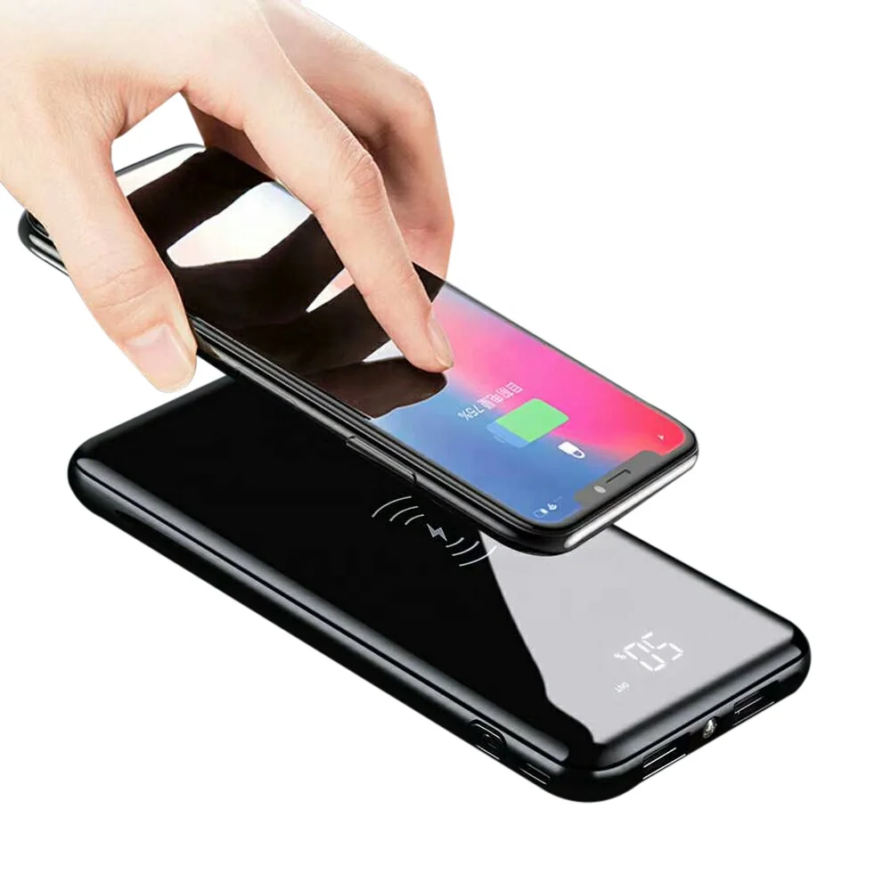 

2020 New Qi Wireless Charger 10000mah Slim Mirror Wireless Power Bank, Black